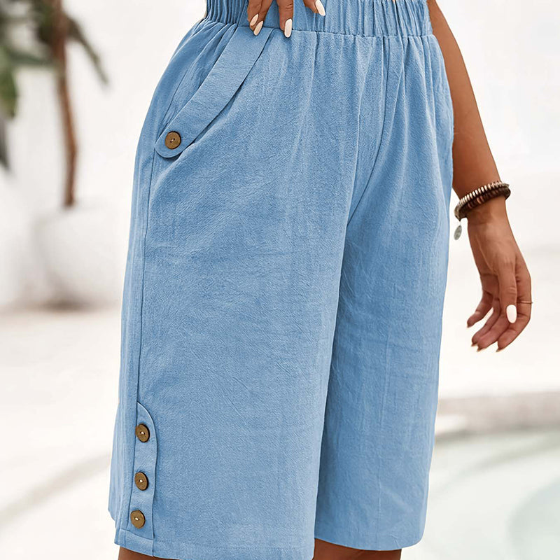 👖 50% DE RÉDUCTION ✨ Pantalon capri femme – Taille élastique, coupe genou & confortable – Léger, respirant – parfait pour la maison, le sport ou les voyages 🌿