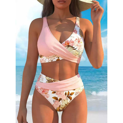 🌺Ensemble bikini à taille haute à motifs floraux👙Mise en valeur et effet amincissant, style vacances tout en douceu✨✅