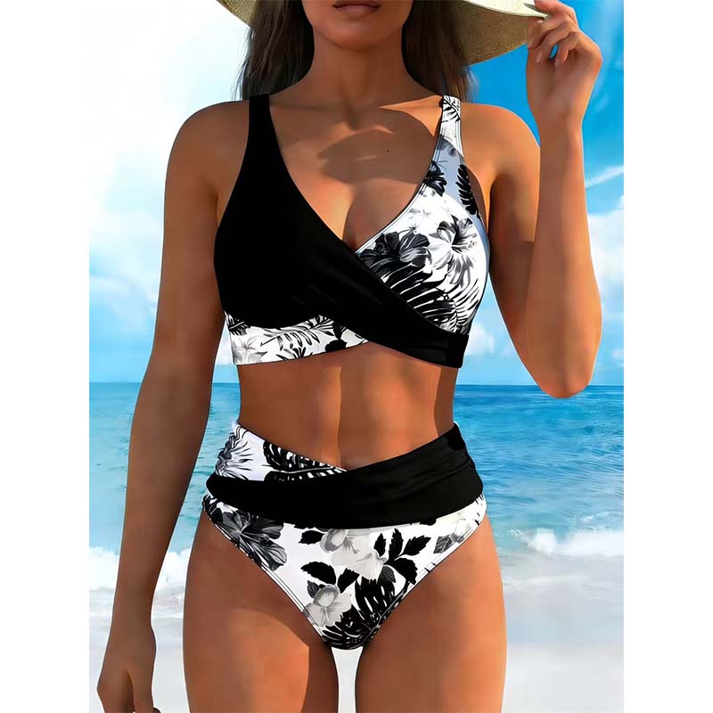 🌺Ensemble bikini à taille haute à motifs floraux👙Mise en valeur et effet amincissant, style vacances tout en douceu✨✅