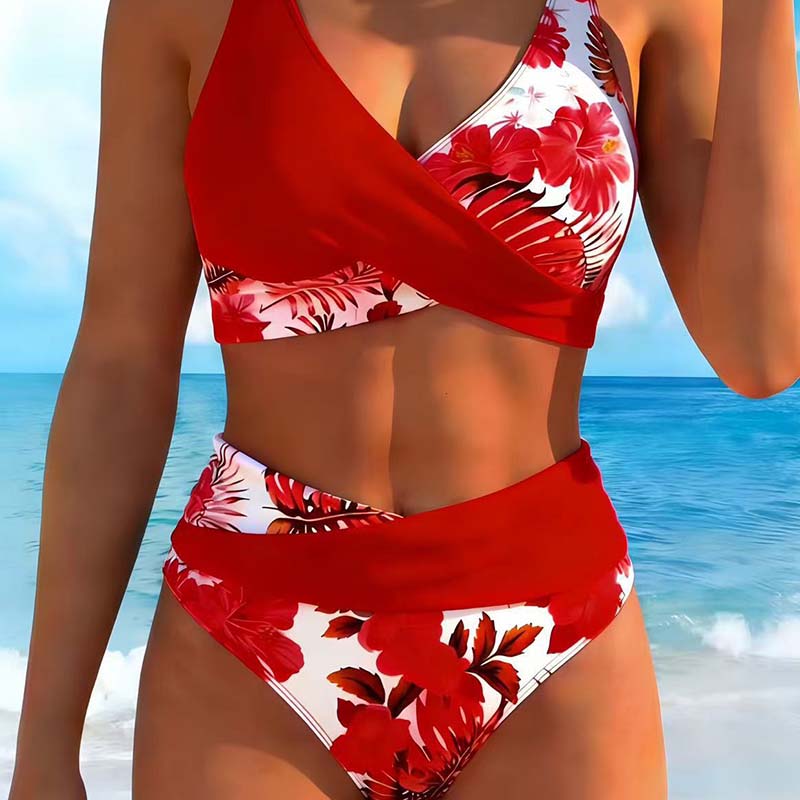 🌺Ensemble bikini à taille haute à motifs floraux👙Mise en valeur et effet amincissant, style vacances tout en douceu✨✅