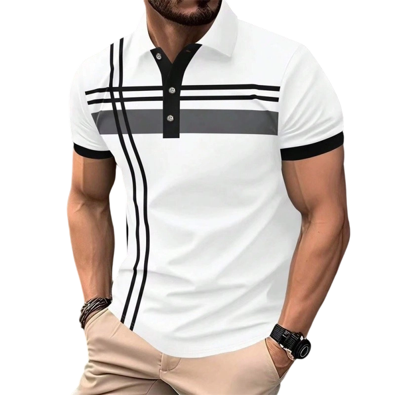 👕 50% DE RÉDUCTION ✨ Haut rayé pour homme – col & manches courtes – Léger, respirant & parfait pour l'été, le sport ou le quotidien – look décontracté et tendance 🌊