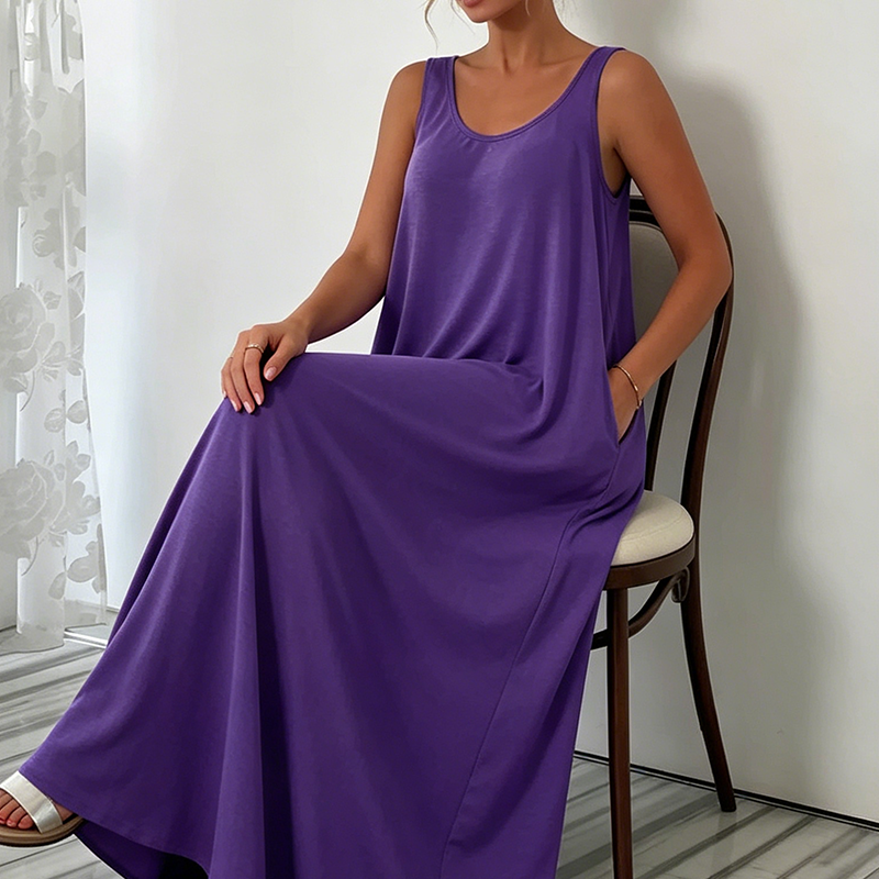 Robe maxi décontractée sans manches pour femme
