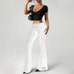 🧵 Pantalon évasé femme à fronces et empiècement en dentelle – Élégant, respirant & parfait pour un look chic ou romantique au quotidien 🌸