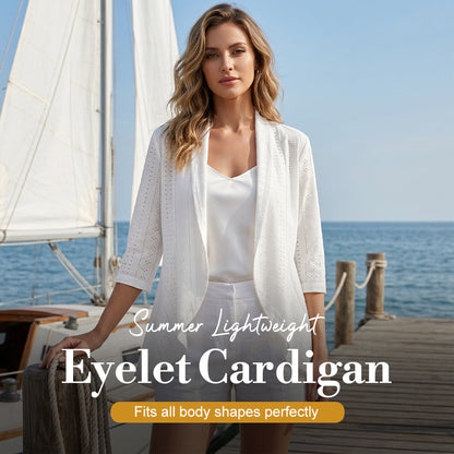 🧥LIMITÉ : 50% DE RÉDUCTION✨Cardigan Léger à Œillets – Maille Ajourée, Vaporeux, Été☀️