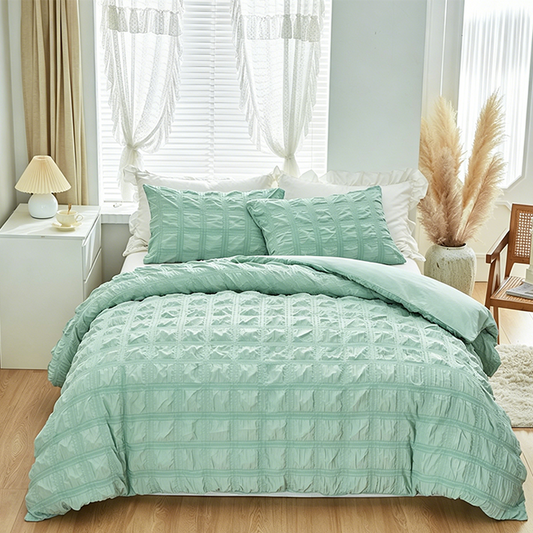 📢⏰DERNIER JOUR 50%🛏️Housse de Couette 3 Pièces – Texture Plissée Élégante, 6 Couleurs, 7 Tailles, Lavable en Machine, Mélange de Fibres Premium🌙