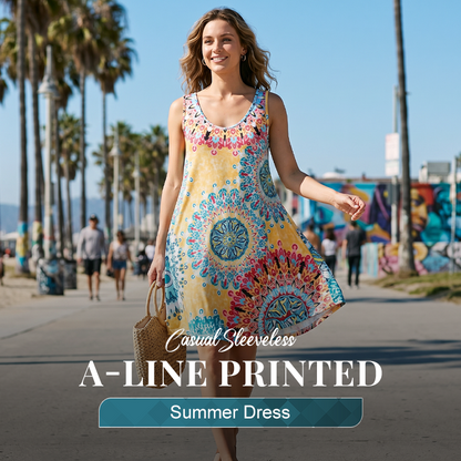 💐PROMO EXCEPTIONNELLE -50%🌺Robe Imprimée Sans Manches – Tissu Coton Léger, Tombé Fluide