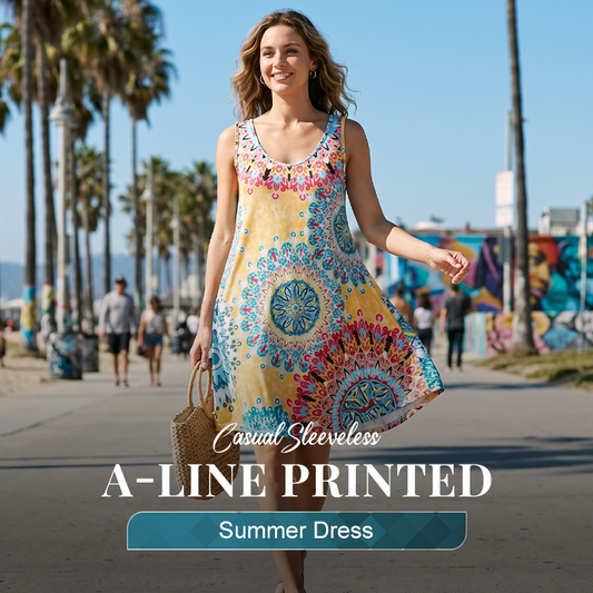 💐PROMO EXCEPTIONNELLE -50%🌺Robe Imprimée Sans Manches – Tissu Coton Léger, Tombé Fluide