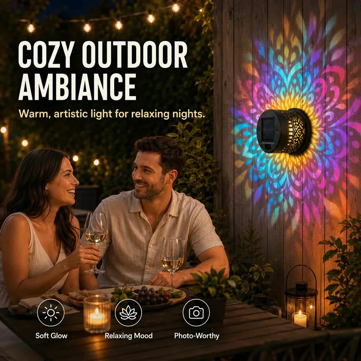 🌞 50 % DE RÉDUCTION MAINTENANT ! 🌀 Lampe solaire mandala – Projection de motifs époustouflants, design 2 en 1 pour sol et mur, étanche IP65, allumage/extinction automatique 🌿