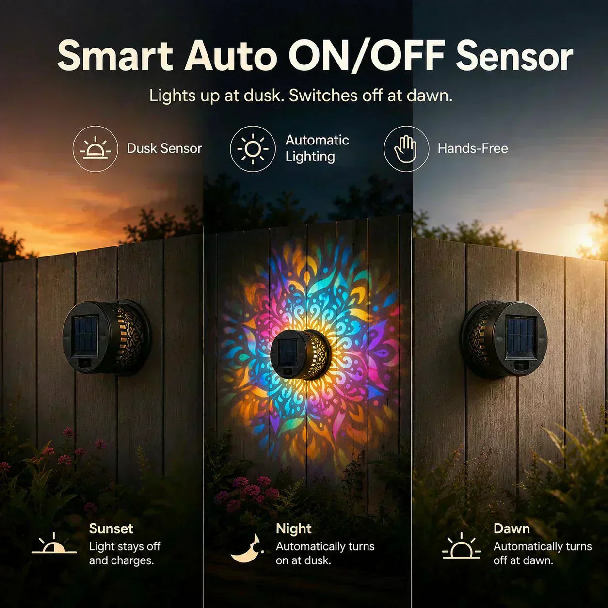 🌞 50 % DE RÉDUCTION MAINTENANT ! 🌀 Lampe solaire mandala – Projection de motifs époustouflants, design 2 en 1 pour sol et mur, étanche IP65, allumage/extinction automatique 🌿