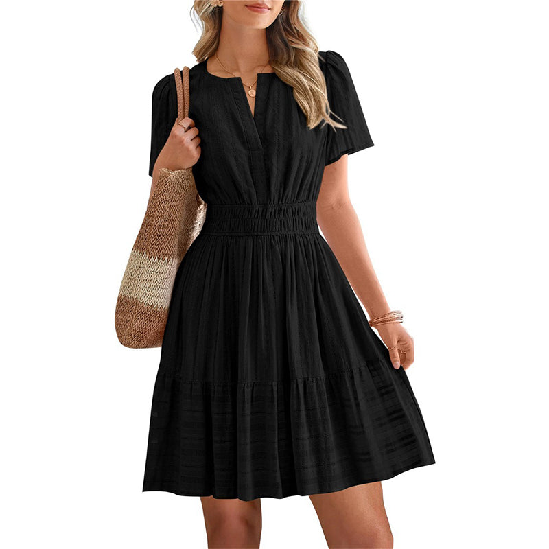 👗 50% DE RÉDUCTION 🥳 Mini-robe à manches courtes et à volants pour femme – Soldes 2026 – Fluide, légère & parfaite pour l’été, les vacances ou les soirées décontractées 🌸