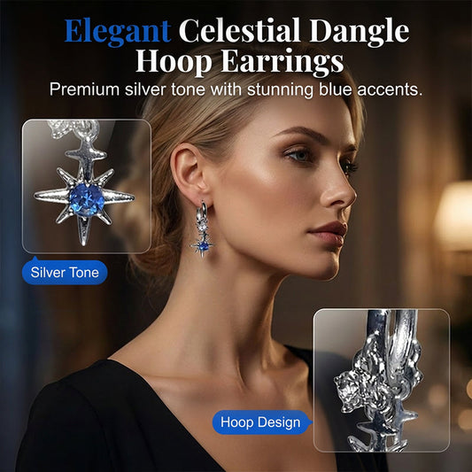 Boucles d'oreilles créoles pendantes célestes ton argent