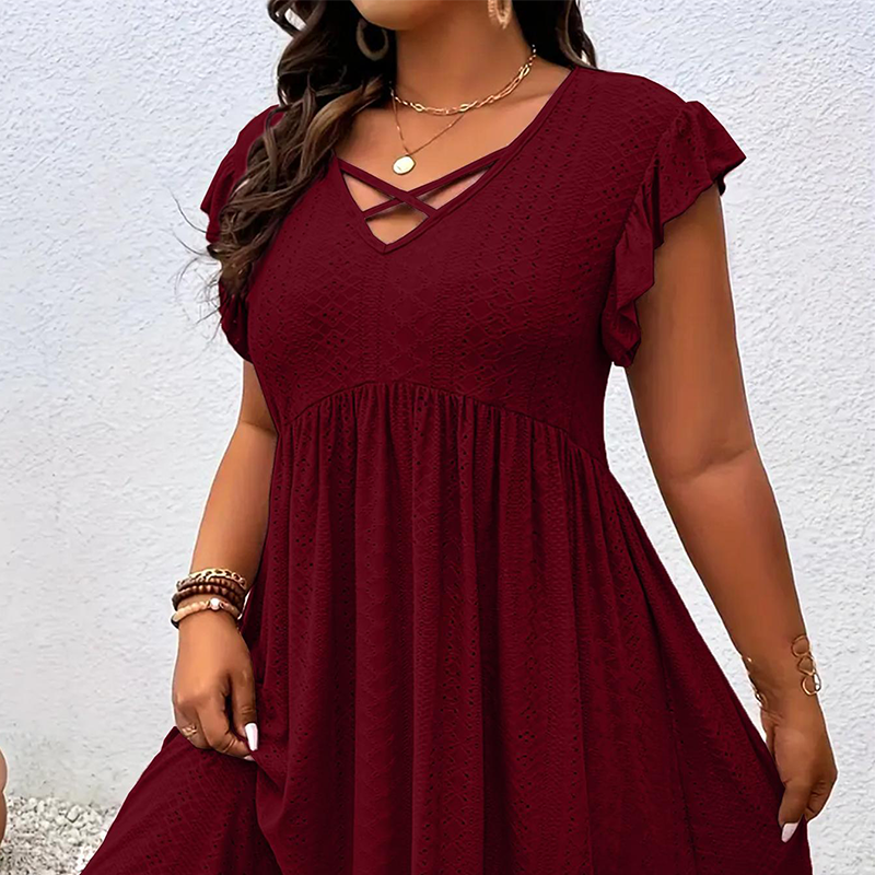 Robe Femme à Col V avec Volants — Coupe Flatteuse, Douce et Parfaite pour Toutes les Occasions