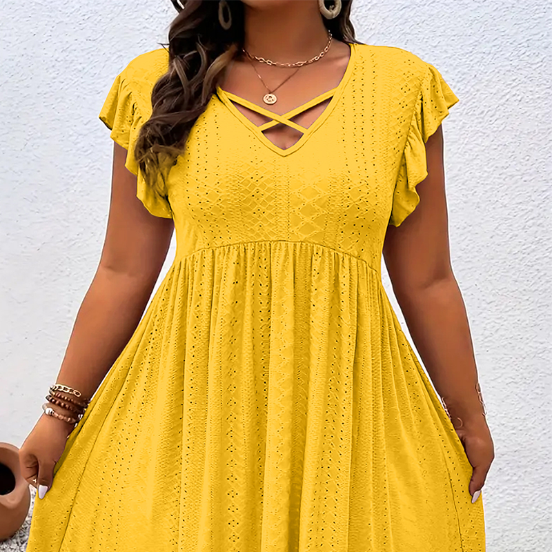 Robe Femme à Col V avec Volants — Coupe Flatteuse, Douce et Parfaite pour Toutes les Occasions