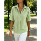👕✨ PROMO LIMITÉE 50% DE RÉDUCTION ! Chemise Femme à Manches Courtes Rayées – Coupe Décontractée, Col en V, 9 Couleurs, Taille S-3XL, Polyvalente & Facile d'Entretien 🌸