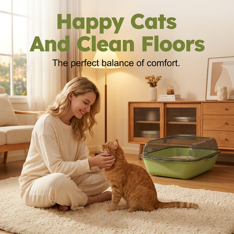 🐱PROMO LIMITÉE 50% DE RÉDUCTION🧹Bac à Litière Semi-fermé avec Protection Anti-éclaboussures – Garde les Sols Propres, Inodore & Facile à Nettoyer💐
