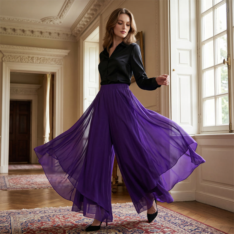 💃🌸Pantalon large asymétrique en mousseline pour femme