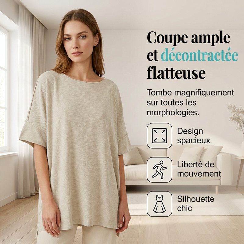 🌼Haut femme col bateau, coupe large, unicolore✨