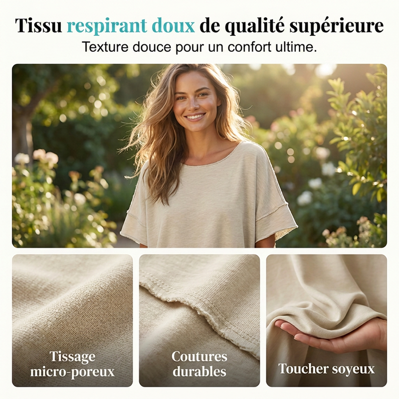 🌼Haut femme col bateau, coupe large, unicolore✨