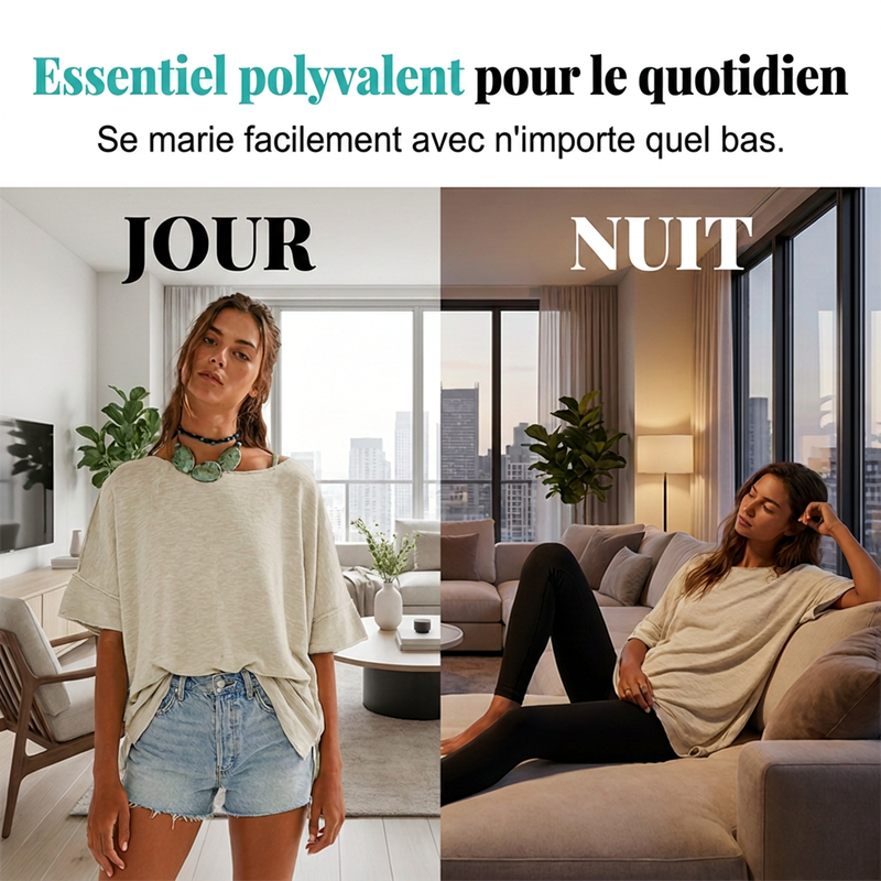 🌼Haut femme col bateau, coupe large, unicolore✨