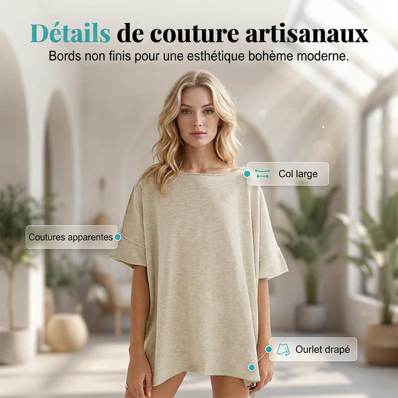 🌼Haut femme col bateau, coupe large, unicolore✨