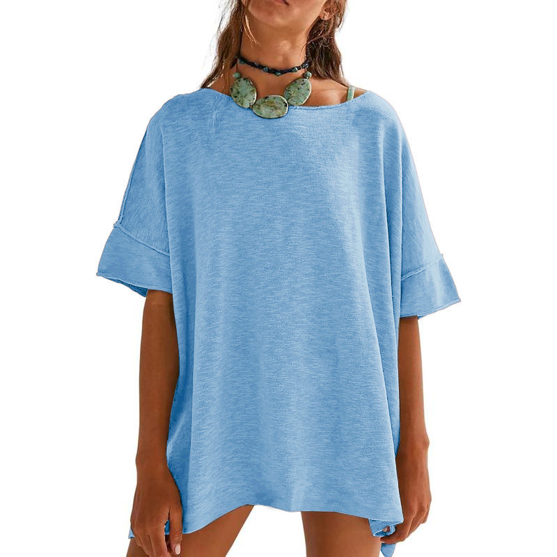 🌼Haut femme col bateau, coupe large, unicolore✨