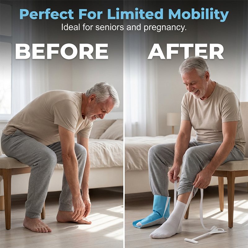 🩴🔧 PROMO LIMITÉE 50% ! Aide à l'Enfilage de Chaussettes & Chaussures avec Sangles de Tirage – Kit 3-en-1, Sans Pencher, Pour Mobilité Réduite, Convalescence ou Grossesse 👵
