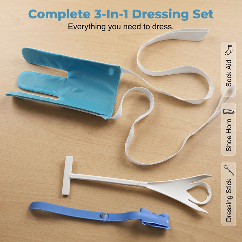 🩴🔧 PROMO LIMITÉE 50% ! Aide à l'Enfilage de Chaussettes & Chaussures avec Sangles de Tirage – Kit 3-en-1, Sans Pencher, Pour Mobilité Réduite, Convalescence ou Grossesse 👵