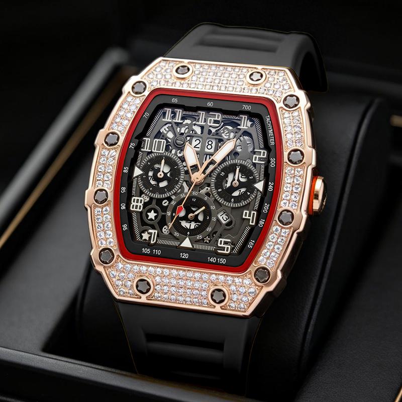 ⌚💎 PROMO FLASH 50% ! Montre Homme de Luxe Forme Tonneau avec Strass – Édition Limitée, Cadran Cristal, Design Unique & Élégant ✨