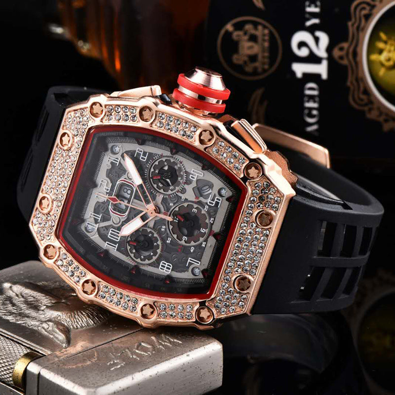 ⌚💎 PROMO FLASH 50% ! Montre Homme de Luxe Forme Tonneau avec Strass – Édition Limitée, Cadran Cristal, Design Unique & Élégant ✨