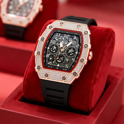 ⌚💎 PROMO FLASH 50% ! Montre Homme de Luxe Forme Tonneau avec Strass – Édition Limitée, Cadran Cristal, Design Unique & Élégant ✨