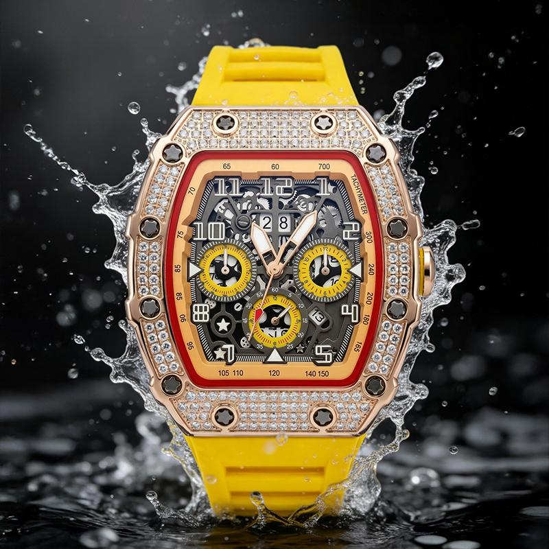 ⌚💎 PROMO FLASH 50% ! Montre Homme de Luxe Forme Tonneau avec Strass – Édition Limitée, Cadran Cristal, Design Unique & Élégant ✨