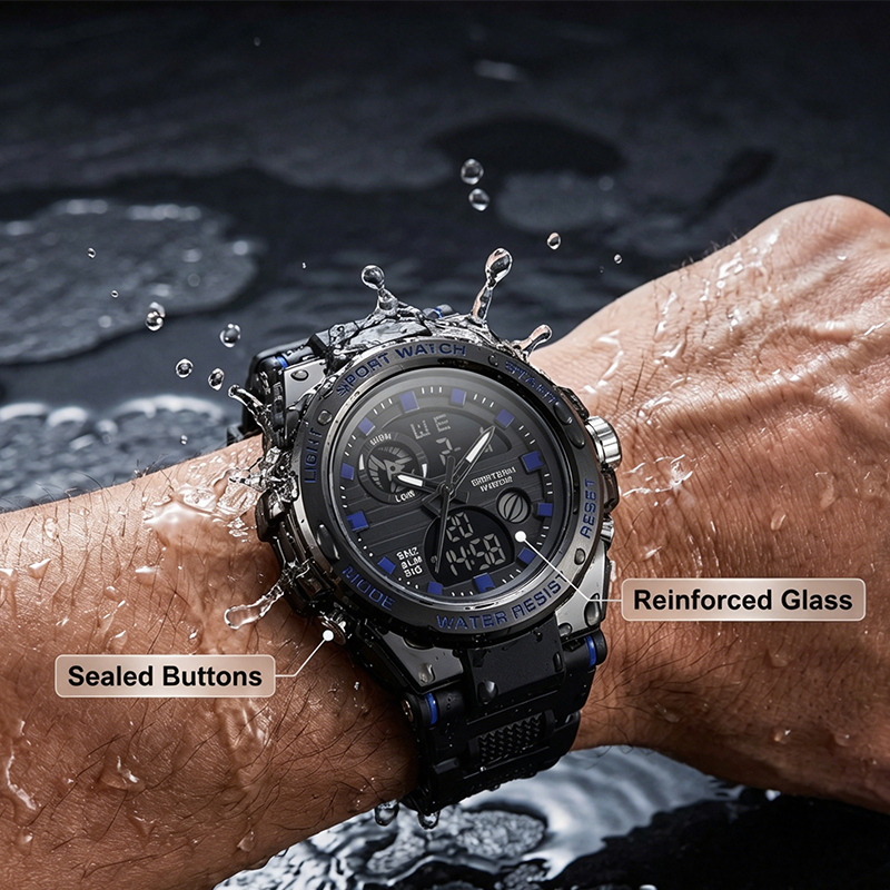 🔥PROMO FLASH 50%⌚Montre Sport Homme Étanche 3ATM – Double Affichage (Analogique+Numérique), Rétroéclairage, Chronographe, Boîtier ABS Antichoc, Bracelet Résine🌊