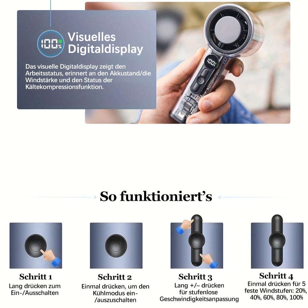 📢PROMO FLASH 50%❄️Ventilateur de Poche sans Pales Portable – 100+ Vitesses, Écran Numérique, Moteur 16000 tr/min, Batterie 3000mAh, Design Mécha Transparent, Mini Climatiseur Personnel🌀