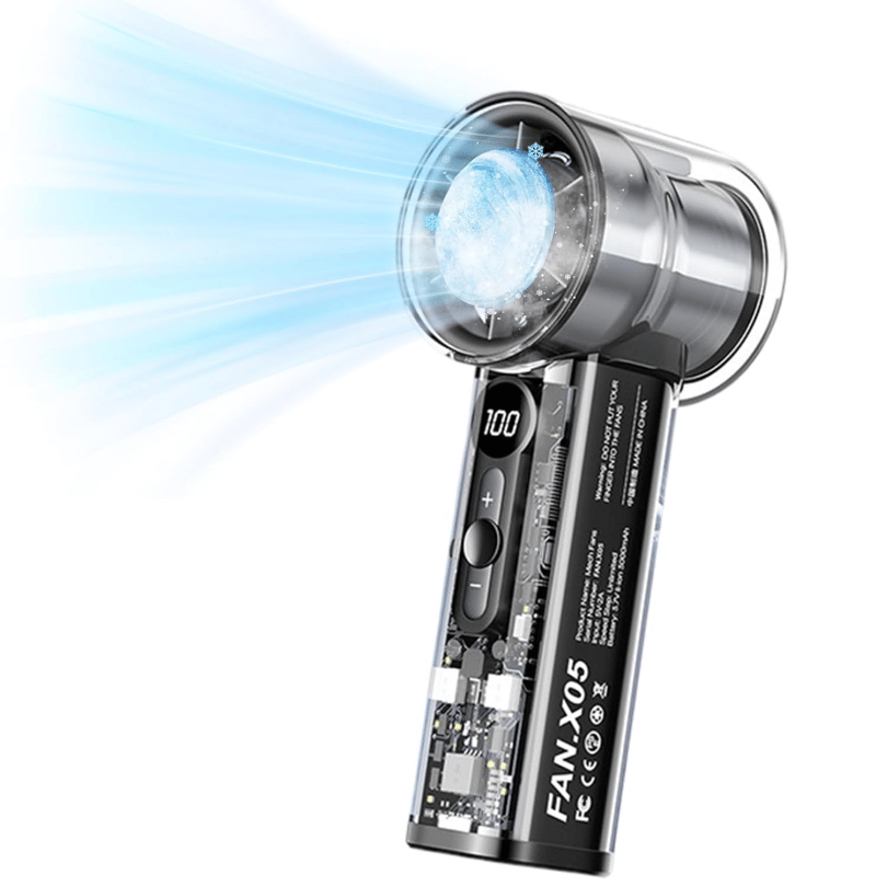📢PROMO FLASH 50%❄️Ventilateur de Poche sans Pales Portable – 100+ Vitesses, Écran Numérique, Moteur 16000 tr/min, Batterie 3000mAh, Design Mécha Transparent, Mini Climatiseur Personnel🌀