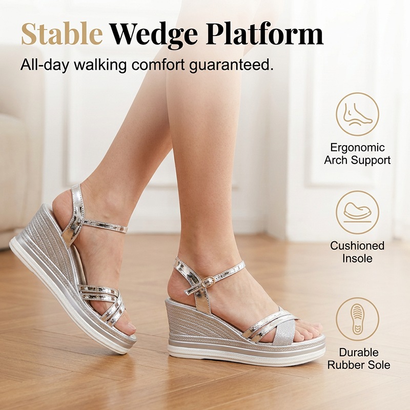 👡🌬️ Sandales compensées à bride cheville et bout ouvert pour femme – Allongent la silhouette et sont confortables – Paiement à la livraison ✨✅