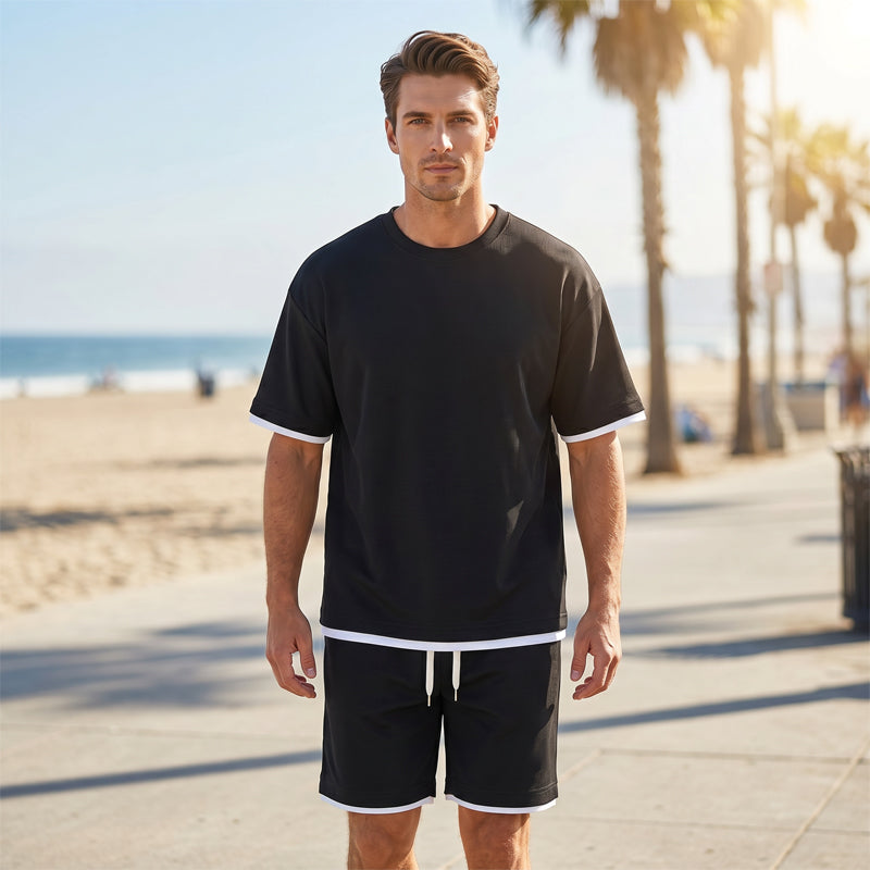 🌀🌸✨ OFFRE LIMITÉE 50% DE RÉDUCTION! Ensemble T-Shirt & Short Tendance Texturé Gaufre – Motif Grille Moderne, Ceinture Élastique, Couleurs Polyvalentes – À Porter avec Baskets ou Sandales – Cool Sans Effort 😎