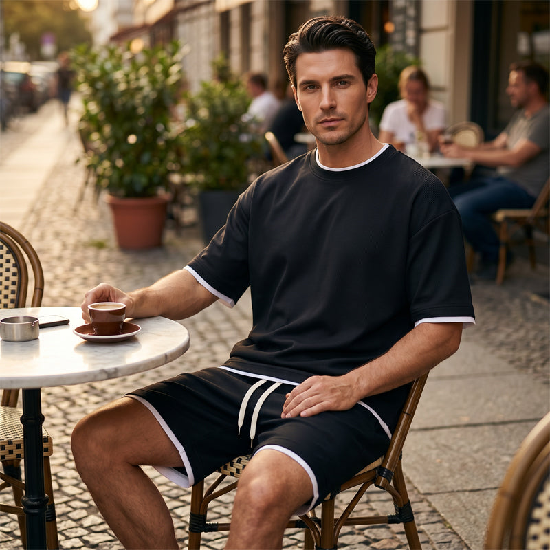 🌀🌸✨ OFFRE LIMITÉE 50% DE RÉDUCTION! Ensemble T-Shirt & Short Tendance Texturé Gaufre – Motif Grille Moderne, Ceinture Élastique, Couleurs Polyvalentes – À Porter avec Baskets ou Sandales – Cool Sans Effort 😎