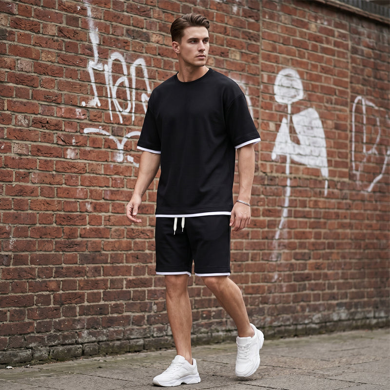 🌀🌸✨ OFFRE LIMITÉE 50% DE RÉDUCTION! Ensemble T-Shirt & Short Tendance Texturé Gaufre – Motif Grille Moderne, Ceinture Élastique, Couleurs Polyvalentes – À Porter avec Baskets ou Sandales – Cool Sans Effort 😎