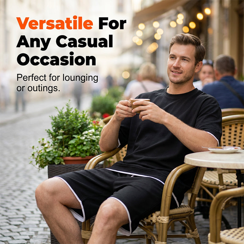 🌀🌸✨ OFFRE LIMITÉE 50% DE RÉDUCTION! Ensemble T-Shirt & Short Tendance Texturé Gaufre – Motif Grille Moderne, Ceinture Élastique, Couleurs Polyvalentes – À Porter avec Baskets ou Sandales – Cool Sans Effort 😎