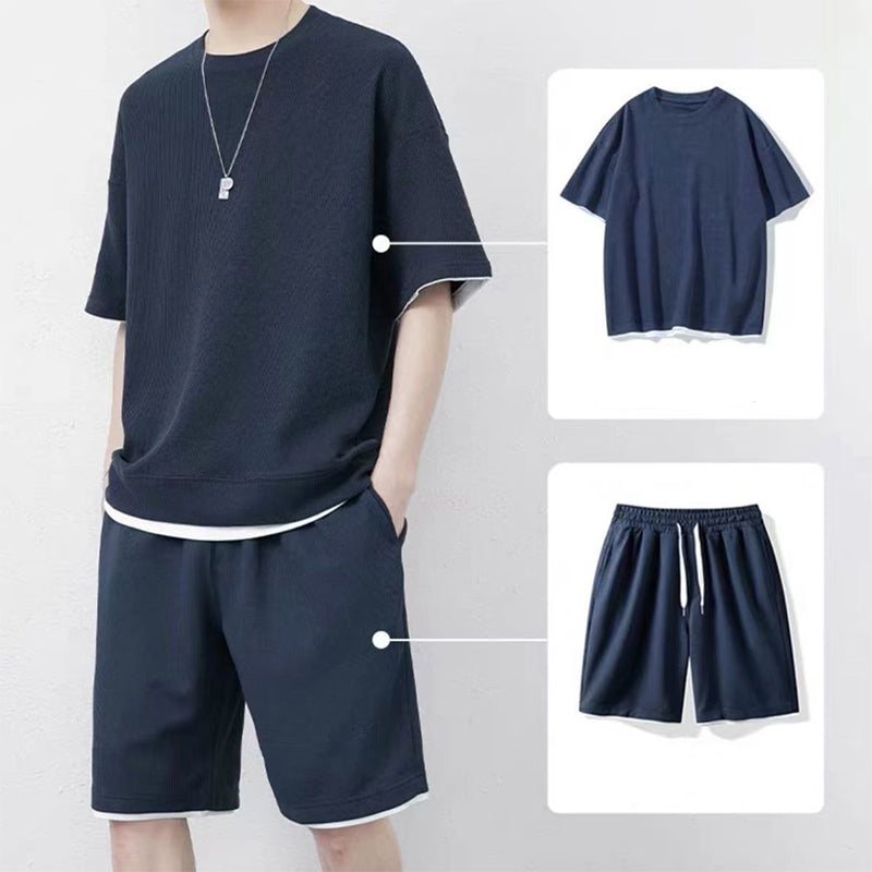 🌀🌸✨ OFFRE LIMITÉE 50% DE RÉDUCTION! Ensemble T-Shirt & Short Tendance Texturé Gaufre – Motif Grille Moderne, Ceinture Élastique, Couleurs Polyvalentes – À Porter avec Baskets ou Sandales – Cool Sans Effort 😎
