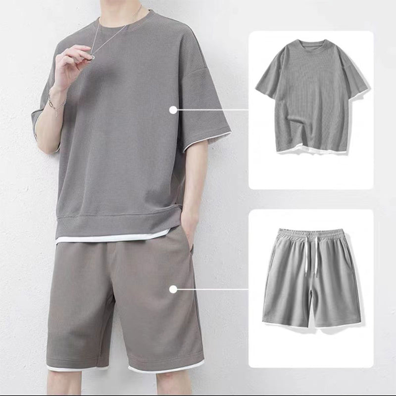 🌀🌸✨ OFFRE LIMITÉE 50% DE RÉDUCTION! Ensemble T-Shirt & Short Tendance Texturé Gaufre – Motif Grille Moderne, Ceinture Élastique, Couleurs Polyvalentes – À Porter avec Baskets ou Sandales – Cool Sans Effort 😎