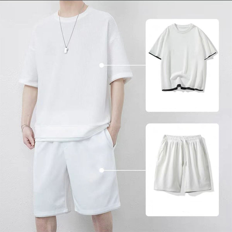 🌀🌸✨ OFFRE LIMITÉE 50% DE RÉDUCTION! Ensemble T-Shirt & Short Tendance Texturé Gaufre – Motif Grille Moderne, Ceinture Élastique, Couleurs Polyvalentes – À Porter avec Baskets ou Sandales – Cool Sans Effort 😎