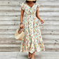Robe Fleurie Femme à Col V et Taille Smockée