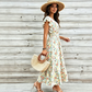 Robe Fleurie Femme à Col V et Taille Smockée