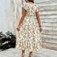 Robe Fleurie Femme à Col V et Taille Smockée