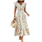 Robe Fleurie Femme à Col V et Taille Smockée
