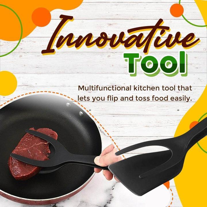 🍳Pince-Spatule 2 en 1 pour Cuisine – Embouts en Silicone Alimentaire, Antiadhésif, Résistant à la Chaleur, Poignée Longue Confy✨
