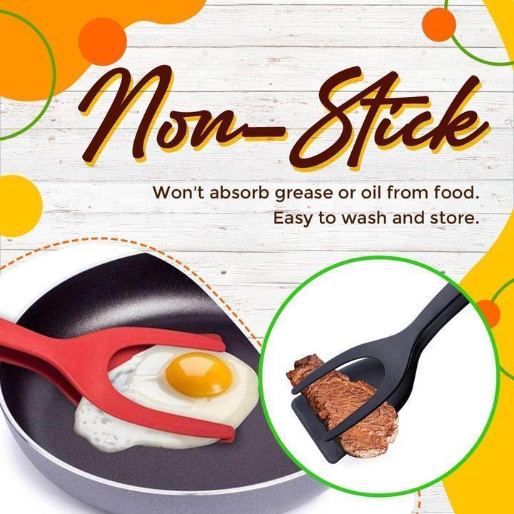 🍳Pince-Spatule 2 en 1 pour Cuisine – Embouts en Silicone Alimentaire, Antiadhésif, Résistant à la Chaleur, Poignée Longue Confy✨