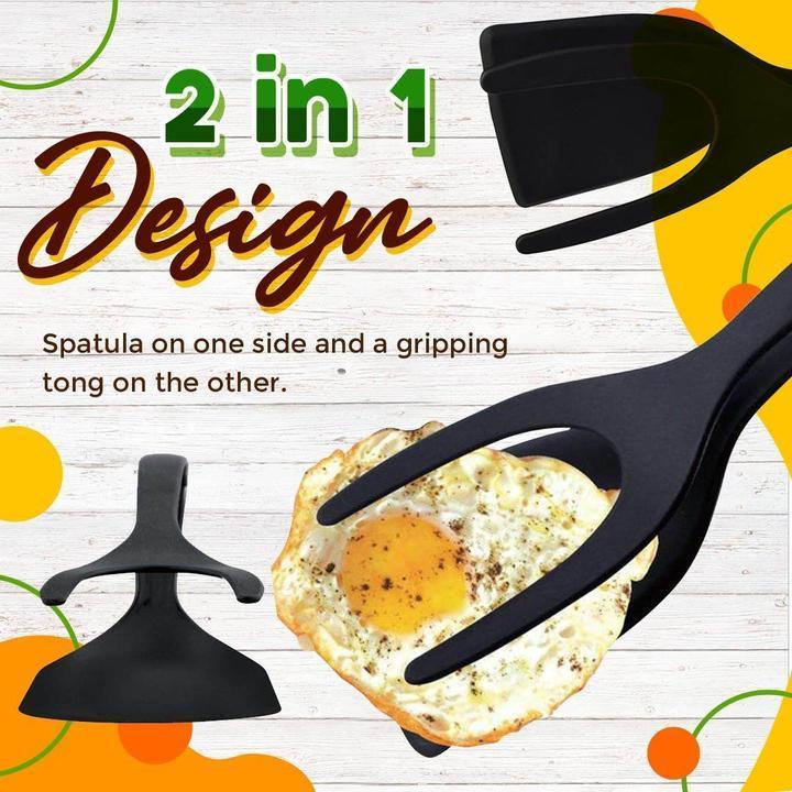🍳Pince-Spatule 2 en 1 pour Cuisine – Embouts en Silicone Alimentaire, Antiadhésif, Résistant à la Chaleur, Poignée Longue Confy✨