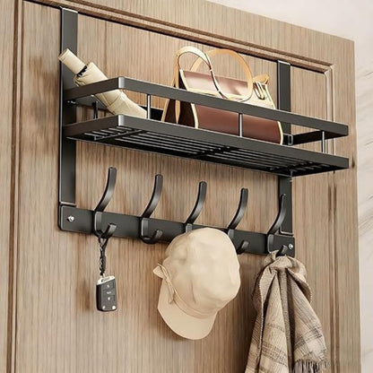 🌟✨ PROMO FLASH 50% ! Support de Rangement Porte sans Perçage – Panier Amovible & Crochets, Acier Carbone, Charge 22.7kg, Installation Rapide, Pour Salle de Bain ou Entrée 🚪